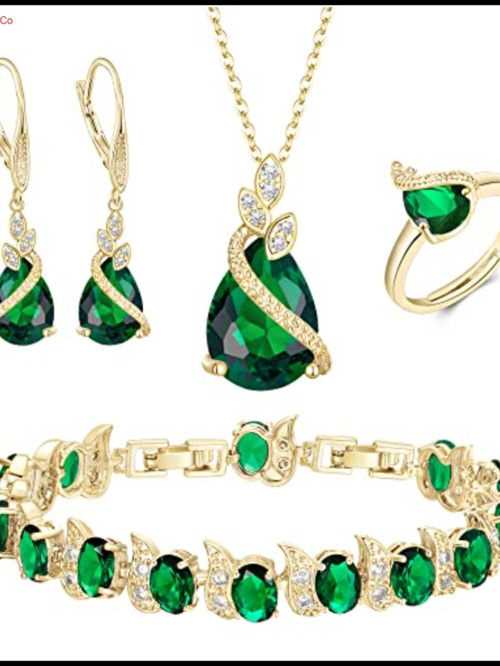 Cubic Zirconia Heart Cut Wedding Bridal Jewelry Set Necklace Earrings Bracelet